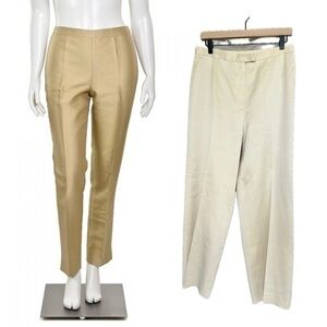 Lafayette 148 Silk Wool Blend Ivory Straight Leg Ankle Pants M (10)